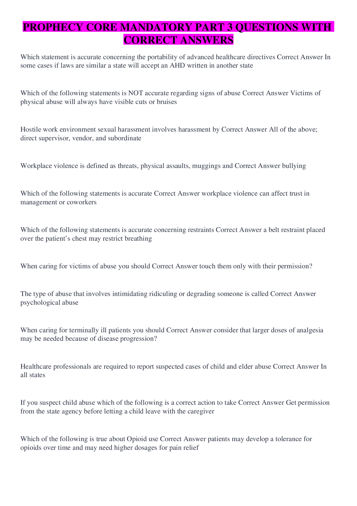 Preview image for PROPHECY CORE MANDATORY PART 3 QUESTIONS WITH CORRECT ANSWERS